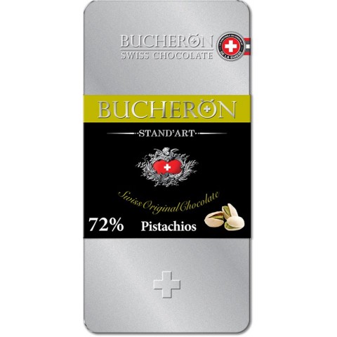 Шоколад Pistachios 72% Бушерон горький с фисташками в жестяной коробке 100 г